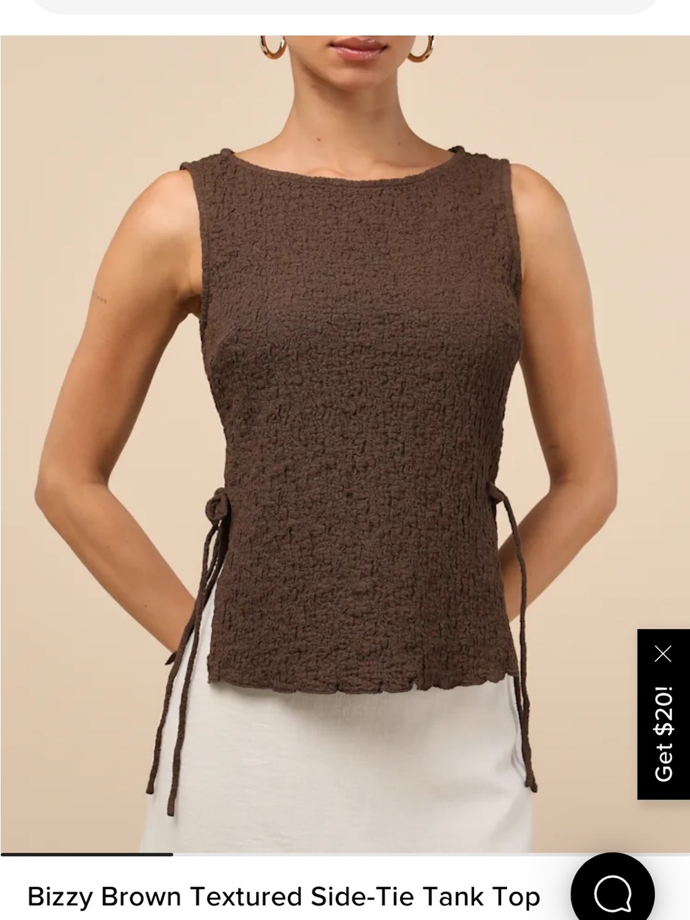 Bizzy Brown Textured Side-Tie Tank Top